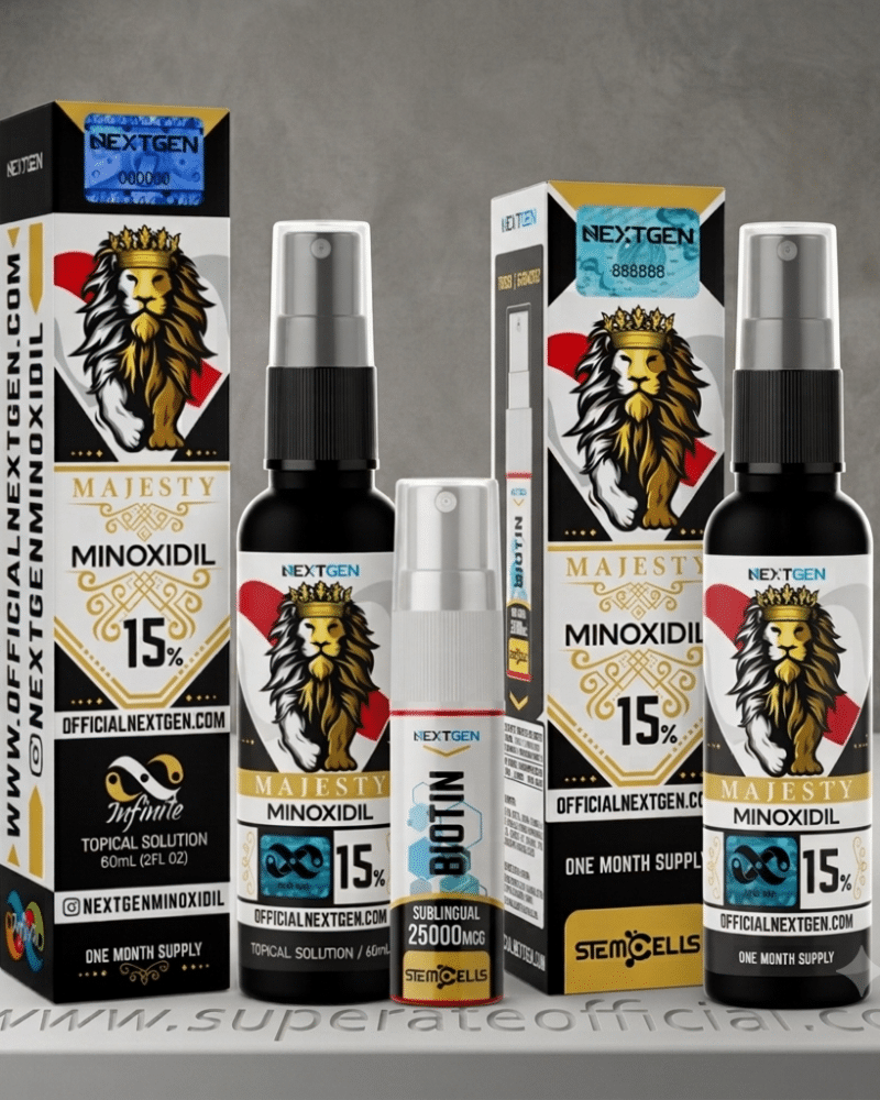 Minoxidil Majesty 15% - NextGen 60 ml + Biotina Sublingual Nextgen GRATIS