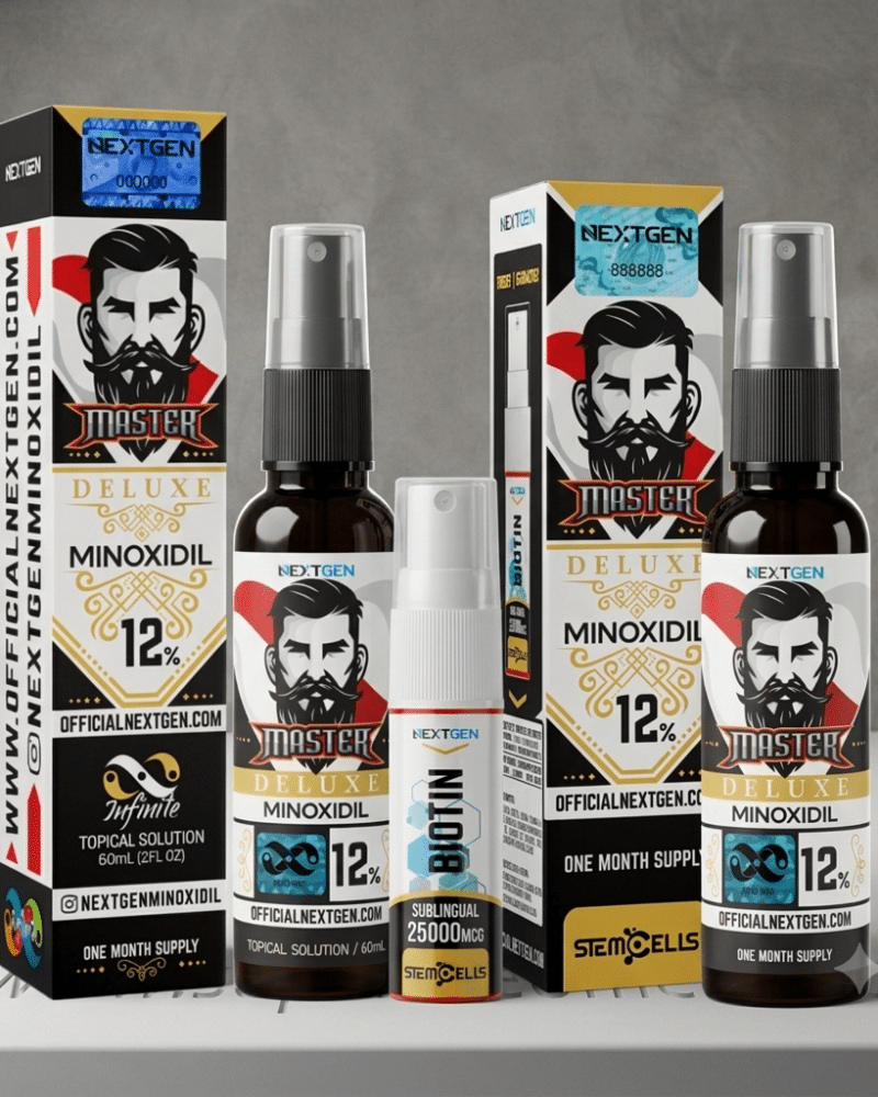 Minoxidil Master Deluxe 12% - NextGen 60 ml + Biotina Sublingual Nextgen GRATIS
