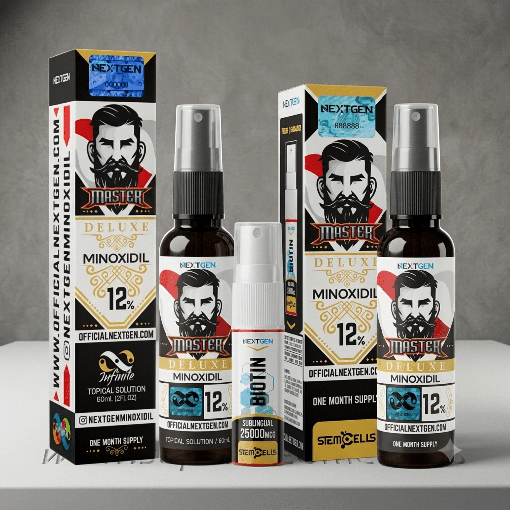 Minoxidil Master Deluxe 12% – NextGen 60 ml + Biotina Sublingual Nextgen GRATIS