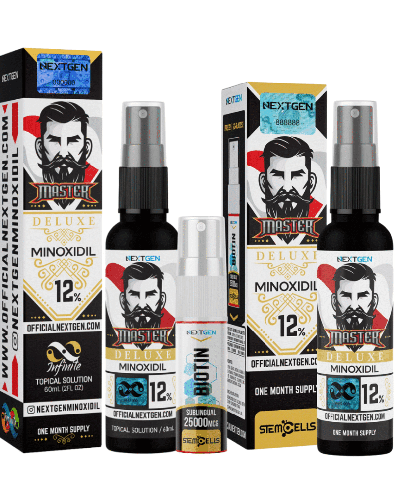 Minoxidil Master Deluxe 12% - NextGen 60 ml + Biotina Sublingual Nextgen GRATIS