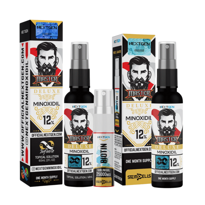Minoxidil Master Deluxe 12% - NextGen 60 ml + Biotina Sublingual Nextgen GRATIS
