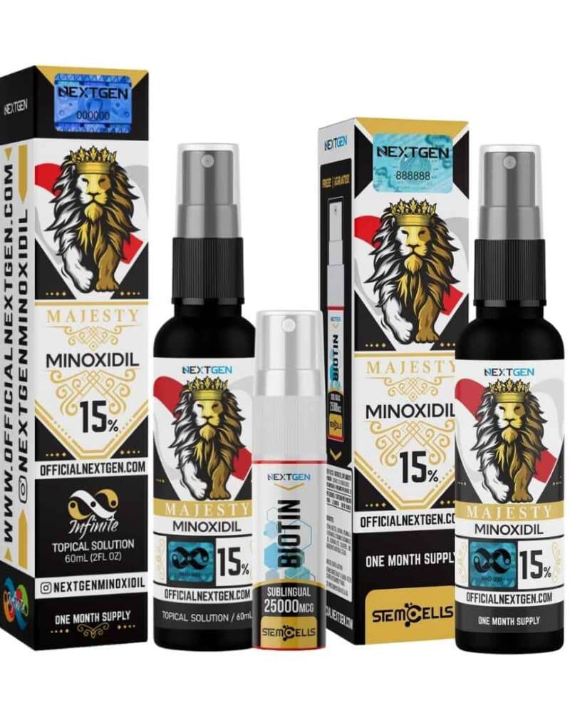 Minoxidil Majesty 15% - NextGen 60 ml + Biotina Sublingual Nextgen GRATIS