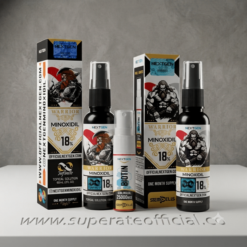 Minoxidil Warrior 18% – NextGen 60 ml + Biotina Sublingual Nextgen GRATIS