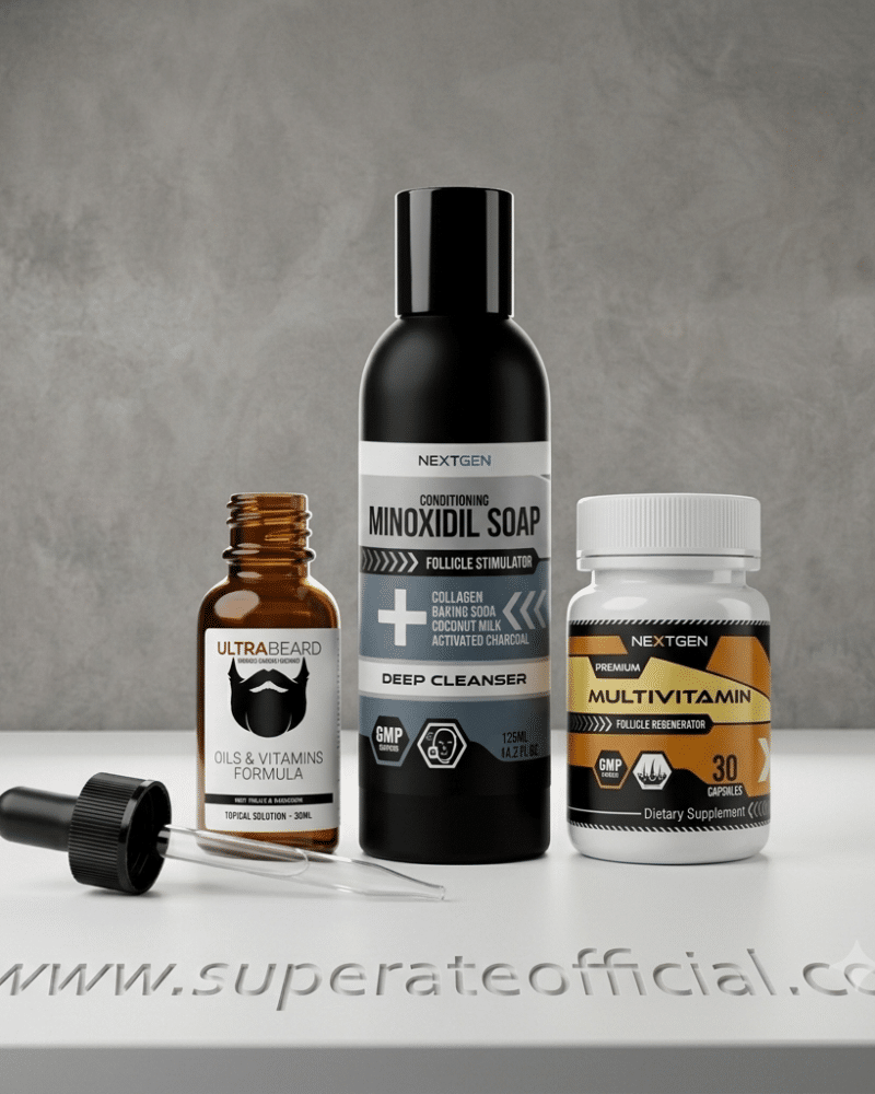 KIT MANTENIMIENTO BARBA — Jabón Líquido + Aceite Ultrabeard + Multivitamínico