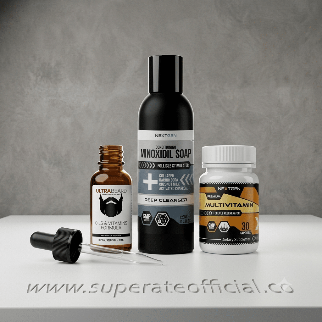 KIT MANTENIMIENTO BARBA — Jabón Líquido + Aceite Ultrabeard + Multivitamínico